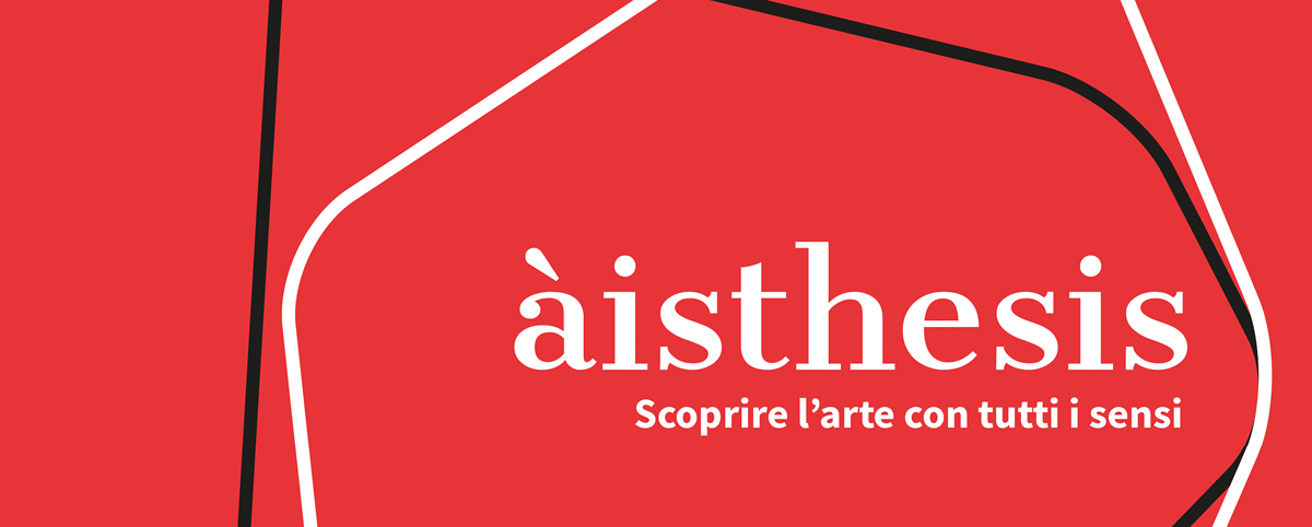 Copertina rivista. Su fondo rosso scritta Aisthesis. Scoprire l'arte con tutti i sensi