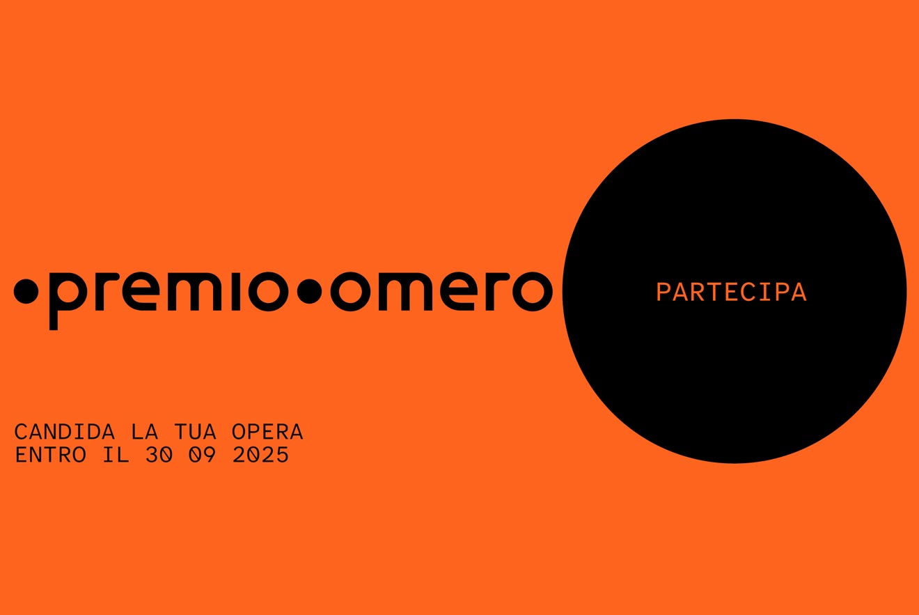 su fondo arancio scritta nera "Premio Omero" e "candida la tua opera entro il 30/09/2025. A destra bollo nero con scritta arancio "Partecipa"