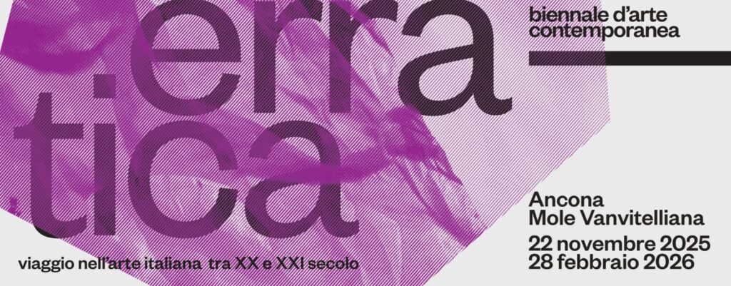 locandina bianca e viola con testo mostra